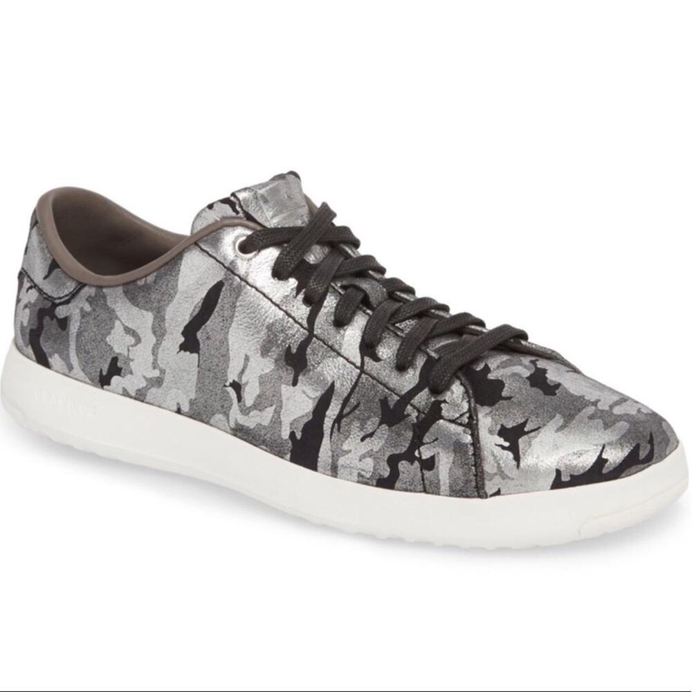 EUC Cole Haan Grand Pro Sneakers Metallic Camo Leather Lace up Shoes Women’s 6